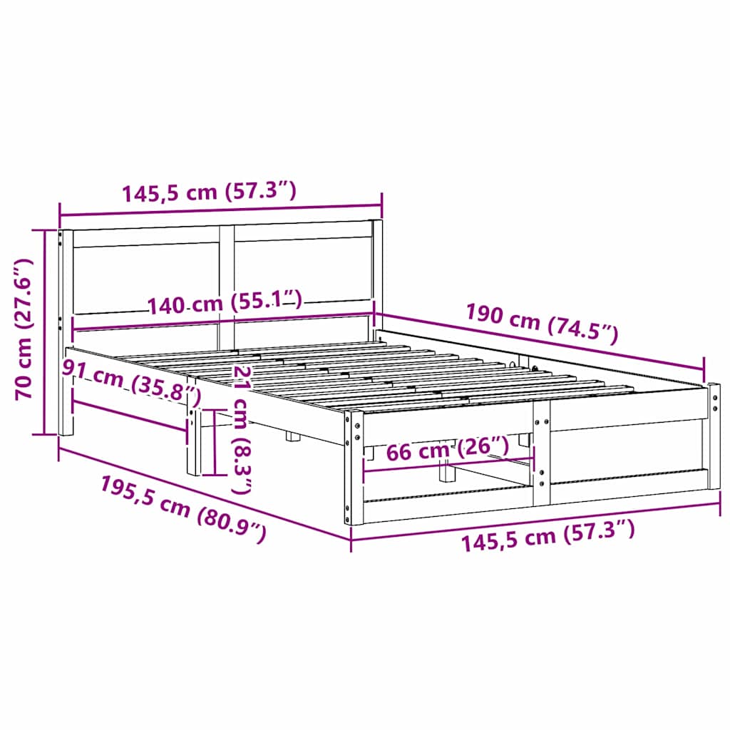 Sengestel Med Hovedgærde Hvid 140 190 Cm Massivt Fyrretræ - Billede 10