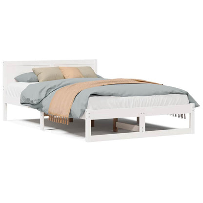 Sengestel Med Hovedgærde Hvid 140 X 190 Cm Massivt Fyrretræ - Billede 4