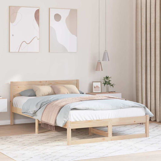 Sengestel Med Hovedgærde Brun 135 190 Cm Massivt Fyrretræ - Hovedbillede