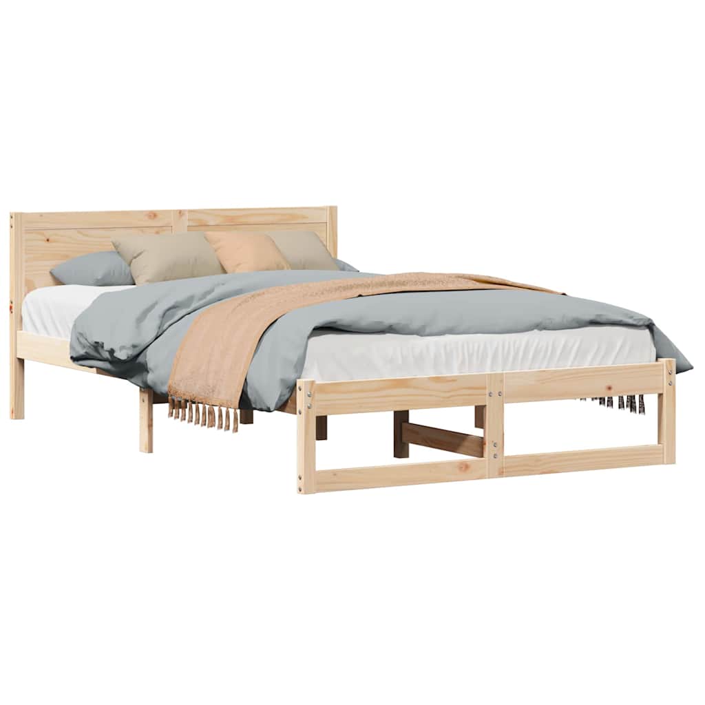 Sengestel Med Hovedgærde Brun 135 190 Cm Massivt Fyrretræ - Billede 3