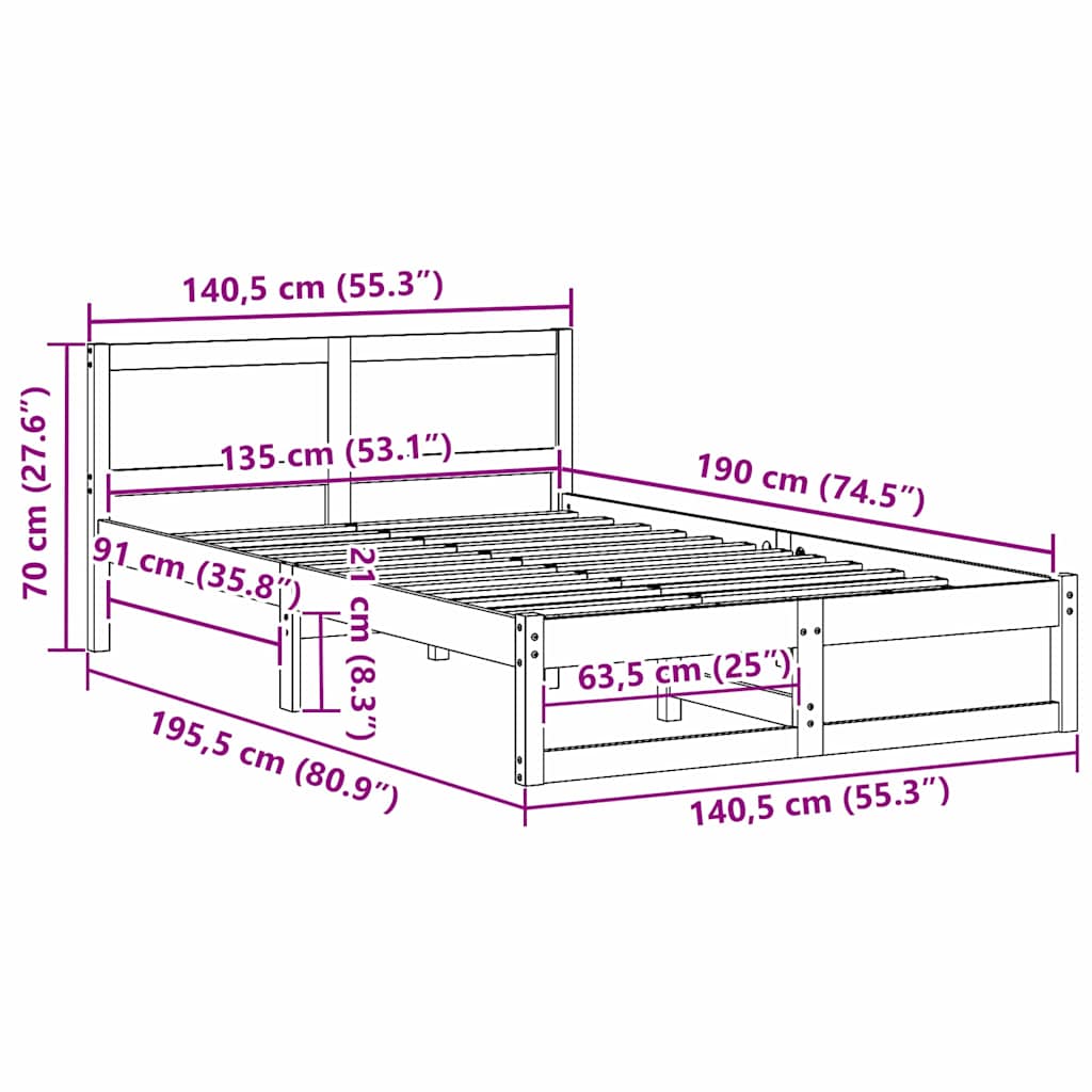 Sengestel Med Hovedgærde Brun 135 190 Cm Massivt Fyrretræ - Billede 10