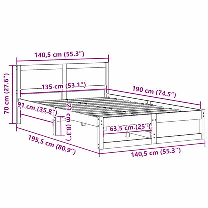 Sengestel Med Hovedgærde Brun 135 190 Cm Massivt Fyrretræ - Billede 10