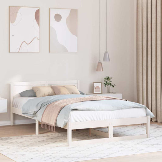 Sengestel Med Hovedgærde Hvid 120 X 190 Cm Massivt Fyrretræ - Hovedbillede
