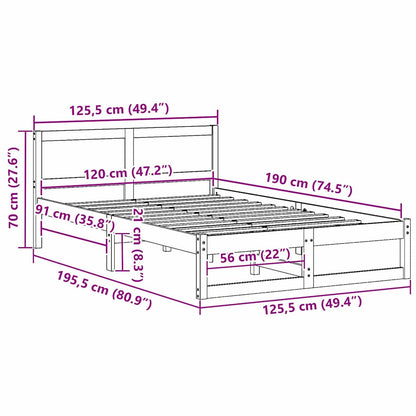 Sengestel Med Hovedgærde Hvid 120 X 190 Cm Massivt Fyrretræ - Billede 10
