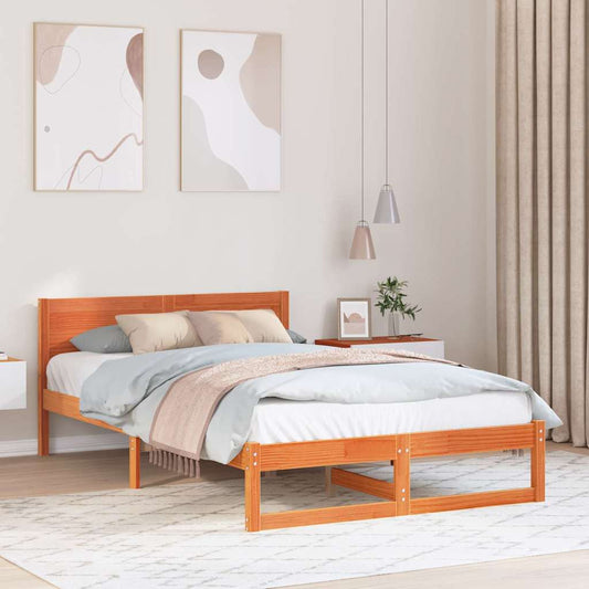 Sengestel Med Hovedgærde Brun 120 X 190 Cm Massivt Fyrretræ - Hovedbillede