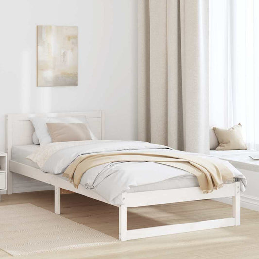 Sengestel Med Hovedgærde Hvid 100 X 200 Cm Massivt Fyrretræ - Hovedbillede