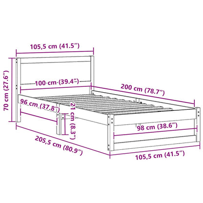 Sengestel Med Hovedgærde Brun 100 X 200 Cm Massivt Fyrretræ - Billede 10