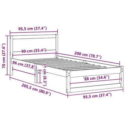 Sengestel Med Hovedgærde Hvid 90 X 200 Cm Massivt Fyrretræ - Billede 10
