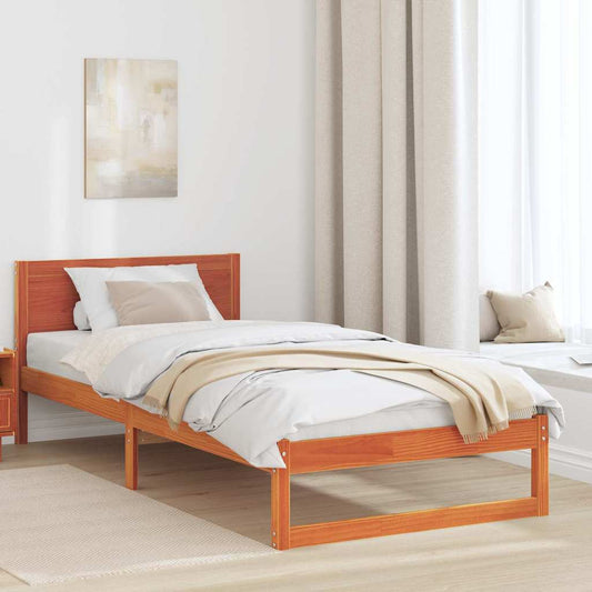 Sengestel Med Hovedgærde Brun 75 X 190 Cm Massivt Fyrretræ - Hovedbillede