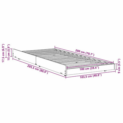 Sengestel Brun 100 X 200 Cm Massivt Fyrretræ - Billede 12