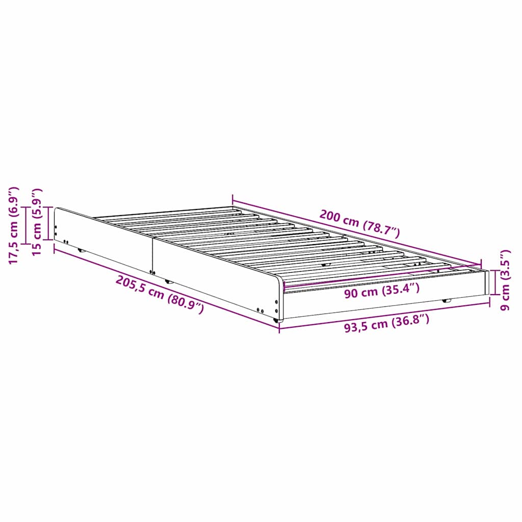 Sengestel Brun 90 200 Cm Massivt Fyrretræ - Billede 11
