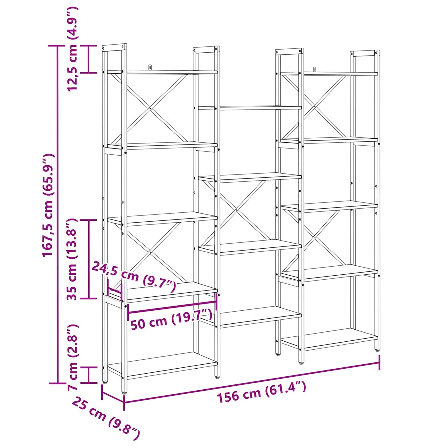 Bogreol 156 X 25 X 167 Cm Konstrueret Træ - Billede 11
