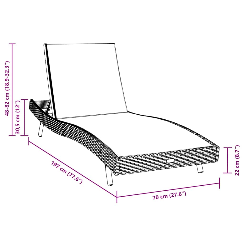 Solstol 3 Dele 197 X 70 X 82 Cm Polyrattan - Billede 10