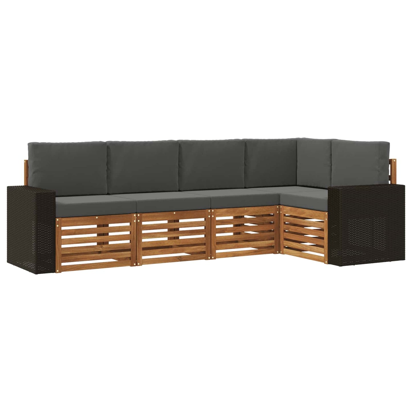 Sektionalsofa Sæt 5 Dele Naturlig Og Antracit Massivt Akacietræ - Billede 2