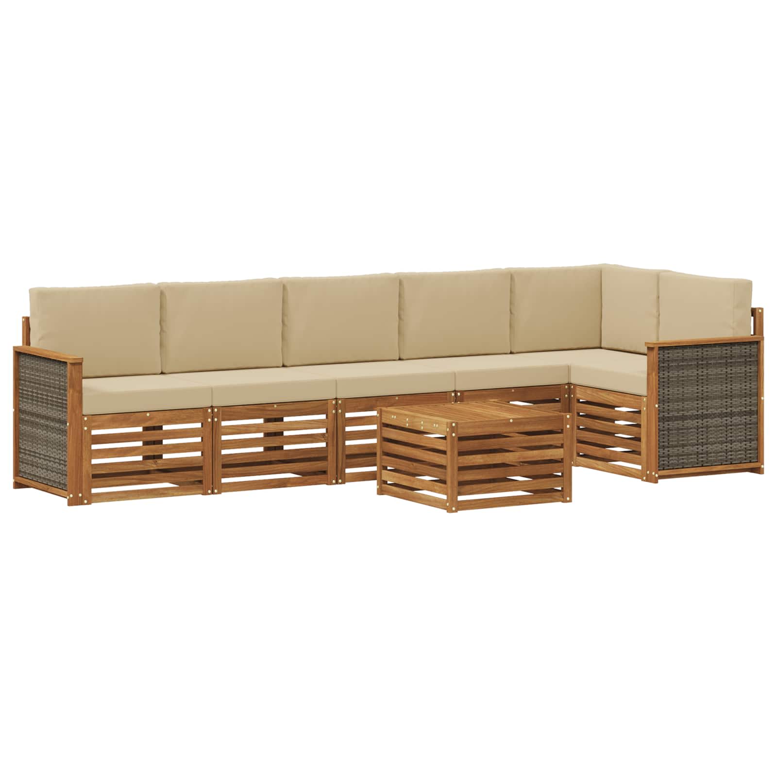 Sektionalsofa Sæt 6 Dele Naturfarvet Soli Akacietræ Og Polyester - Billede 2