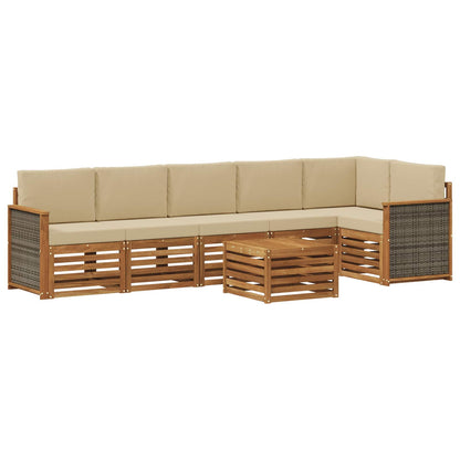 Sektionalsofa Sæt 6 Dele Naturfarvet Soli Akacietræ Og Polyester - Billede 2