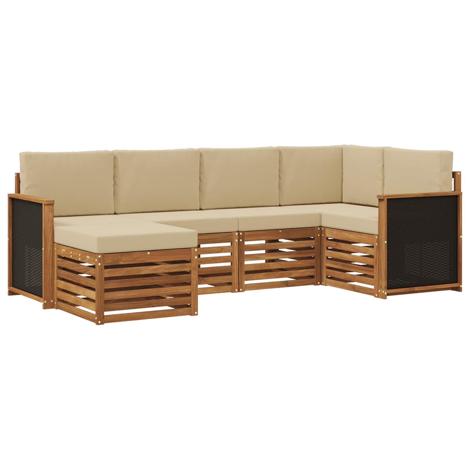Sektionalsofa Sæt 5 Dele Soli Akacietræ Og Polyester - Billede 2
