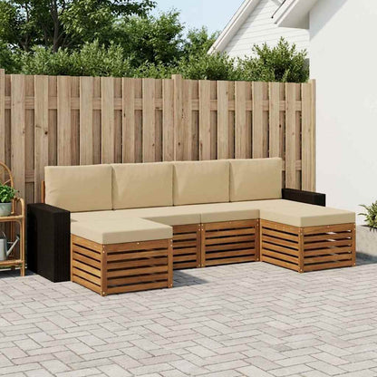 Sofasæt Med Pude 6 Dele Naturlig Og Beige Massivt Akacietræ - Hovedbillede