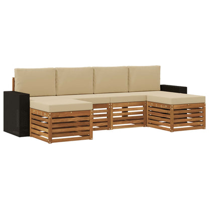 Sofasæt Med Pude 6 Dele Naturlig Og Beige Massivt Akacietræ - Billede 2