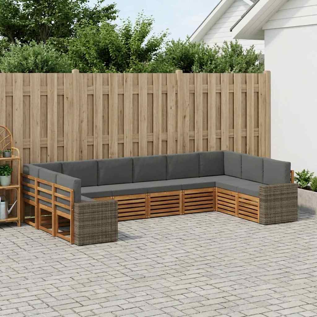 Udendørs Sofagruppe 10 Dele Naturlig Og Antracit Polyester - Hovedbillede