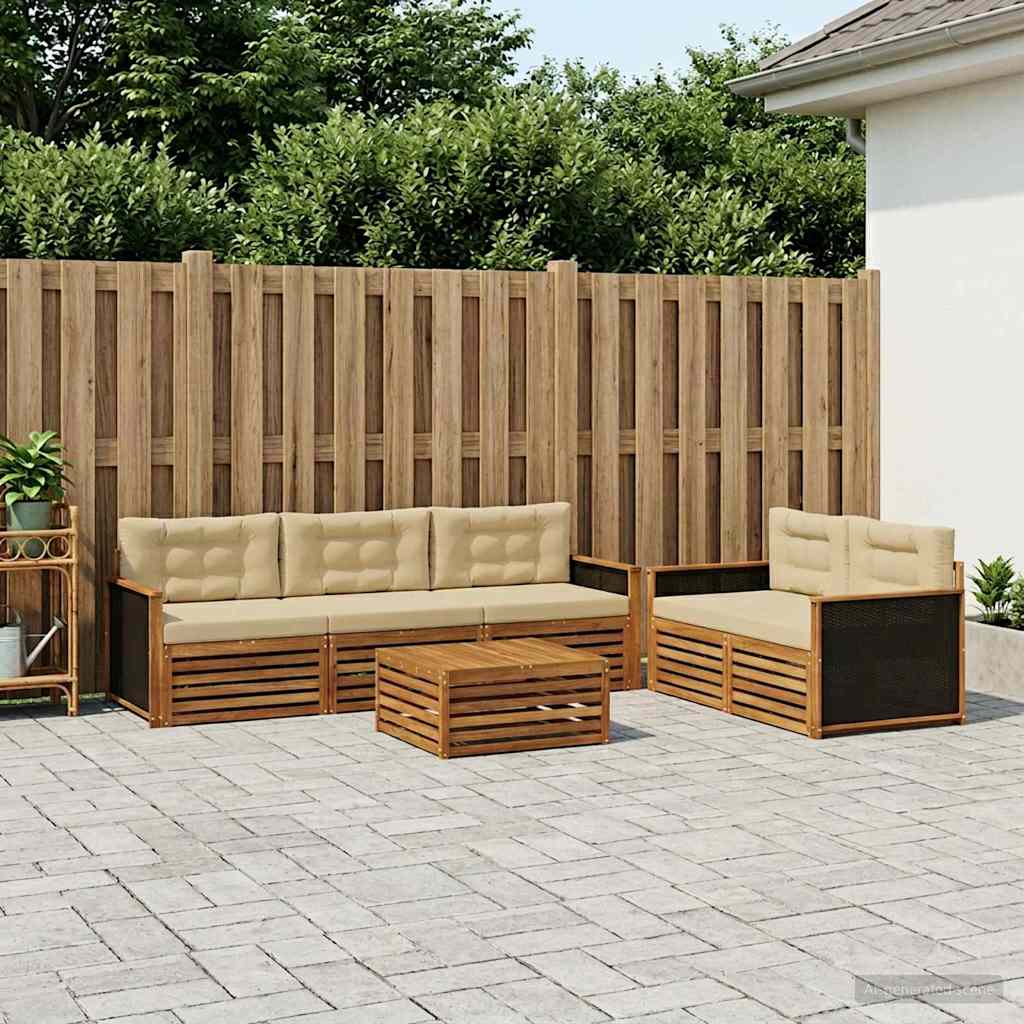 Udendørs Sofagruppe 6 Dele Naturlig Og Beige - Hovedbillede