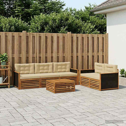 Udendørs Sofagruppe 6 Dele Naturlig Og Beige - Hovedbillede