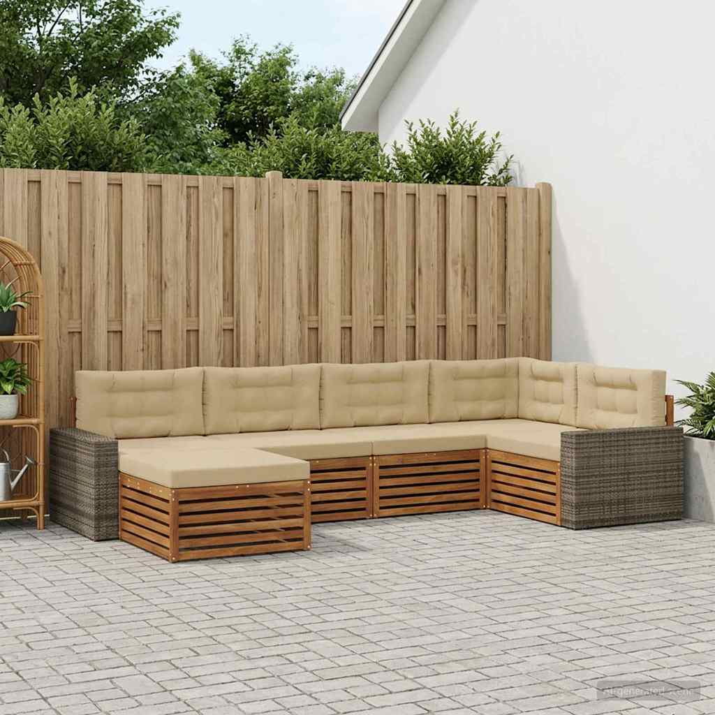 Udendørs Sofagruppe Med Pude 6 Dele Naturlig Og Beige - Hovedbillede
