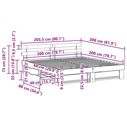 Sengestel Med Hovedgærde Hvid 200 X 200 Cm Massivt Fyrretræ - Billede 13