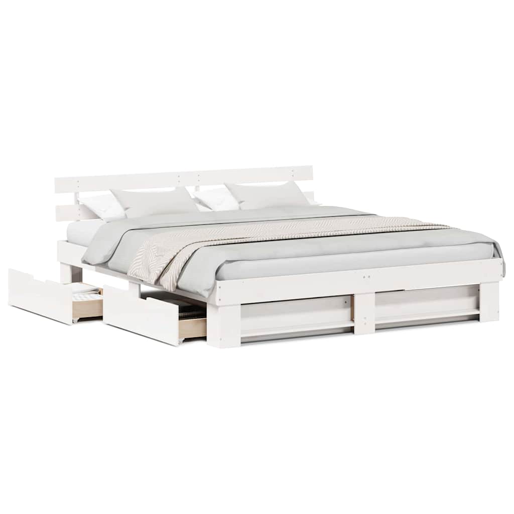 Sengestel Med Hovedgærde Hvid 200 X 200 Cm Massivt Fyrretræ - Billede 4