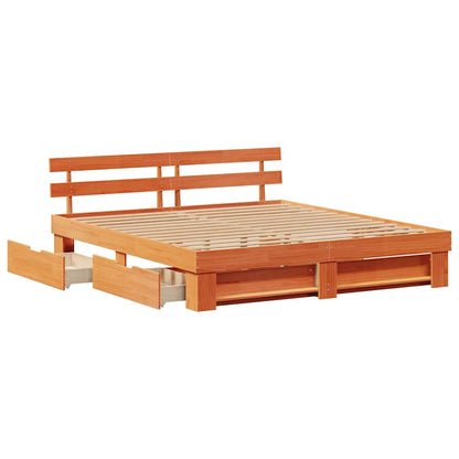 Sengestel Med Skuffe Gyldenbrun 200 X 200 Cm Massivt Fyrretræ - Billede 6
