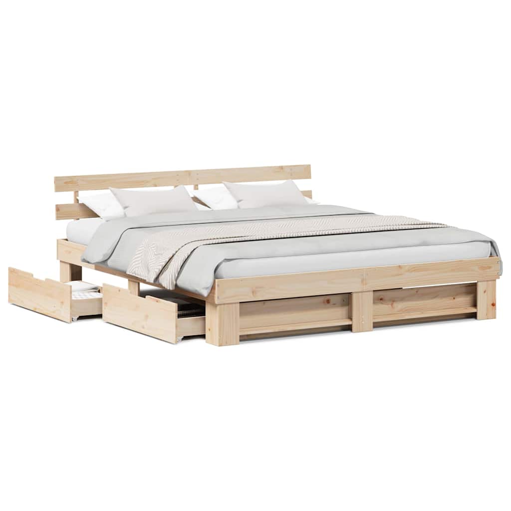 Sengestel Med Hovedgærde Brun 180 X 200 Cm Massivt Fyrretræ - Billede 4