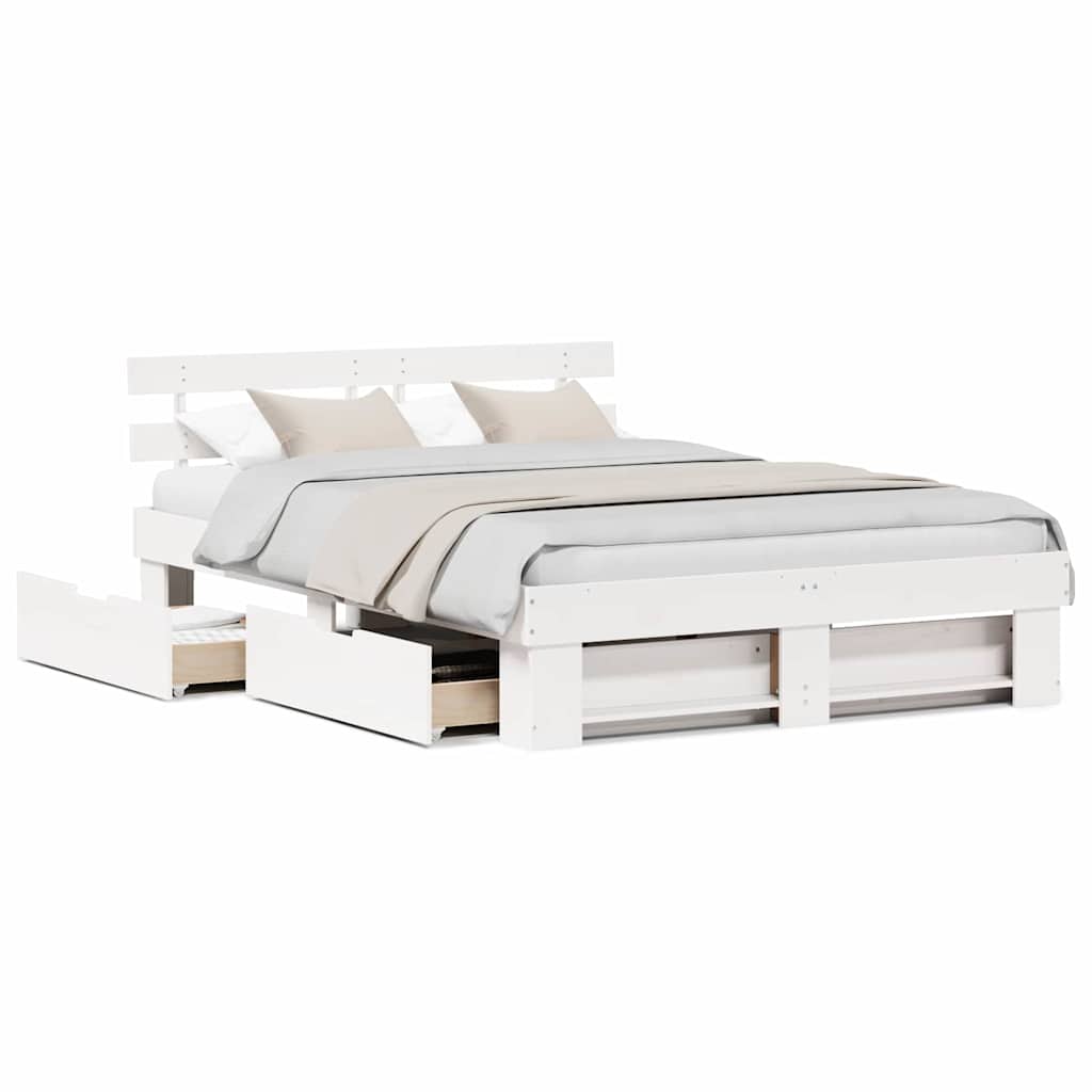 Sengestel Med Hovedgærde Hvid 160 X 200 Cm Massivt Fyrretræ - Billede 4