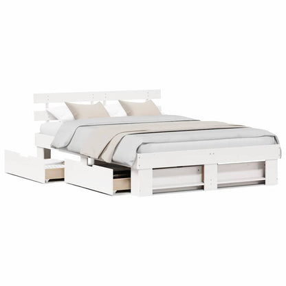 Sengestel Med Hovedgærde Hvid 150 X 200 Cm Massivt Fyrretræ - Billede 4