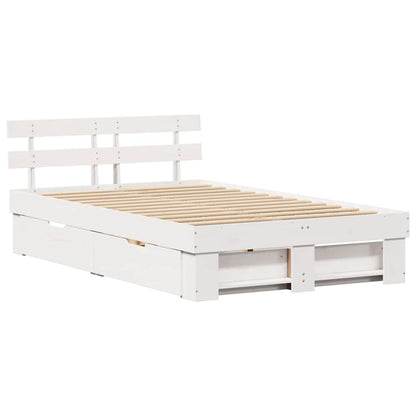 Sengestel Med Hovedgærde Hvid 120 X 200 Cm Massivt Fyrretræ - Billede 2