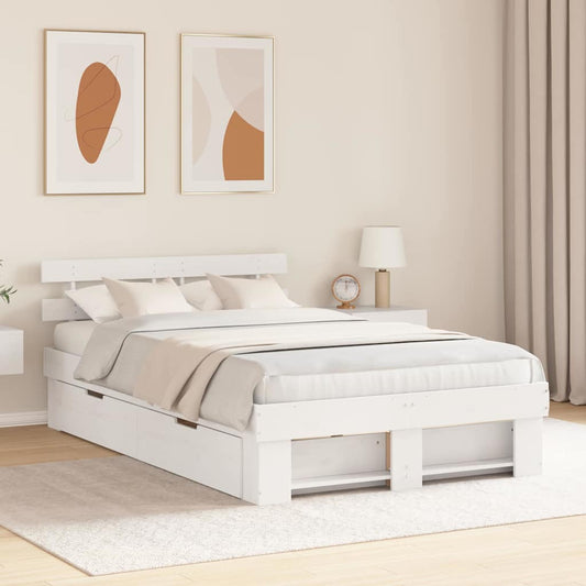 Sengestel Med Hovedgærde Hvid 135 X 190 Cm Massivt Fyrretræ - Hovedbillede