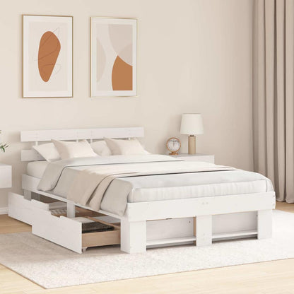 Sengestel Med Hovedgærde Hvid 135 X 190 Cm Massivt Fyrretræ - Billede 4