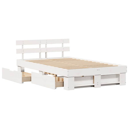 Sengestel Med Hovedgærde Hvid 135 X 190 Cm Massivt Fyrretræ - Billede 6