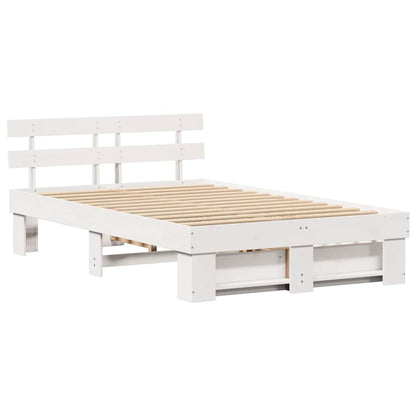 Sengestel Med Hovedgærde Hvid 135 X 190 Cm Massivt Fyrretræ - Billede 7