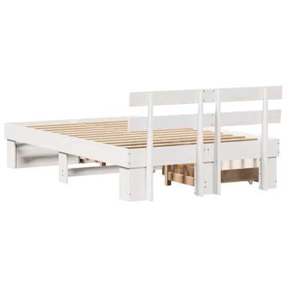 Sengestel Med Hovedgærde Hvid 135 X 190 Cm Massivt Fyrretræ - Billede 10