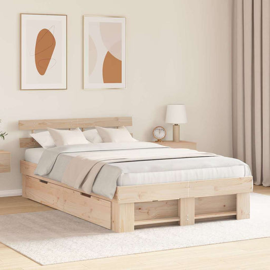 Sengestel Med Hovedgærde Brun 120 X 190 Cm Massivt Fyrretræ - Hovedbillede