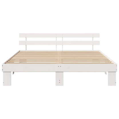 Sengestel Med Hovedgærde Hvid 200 X 200 Cm Massivt Fyrretræ - Billede 5