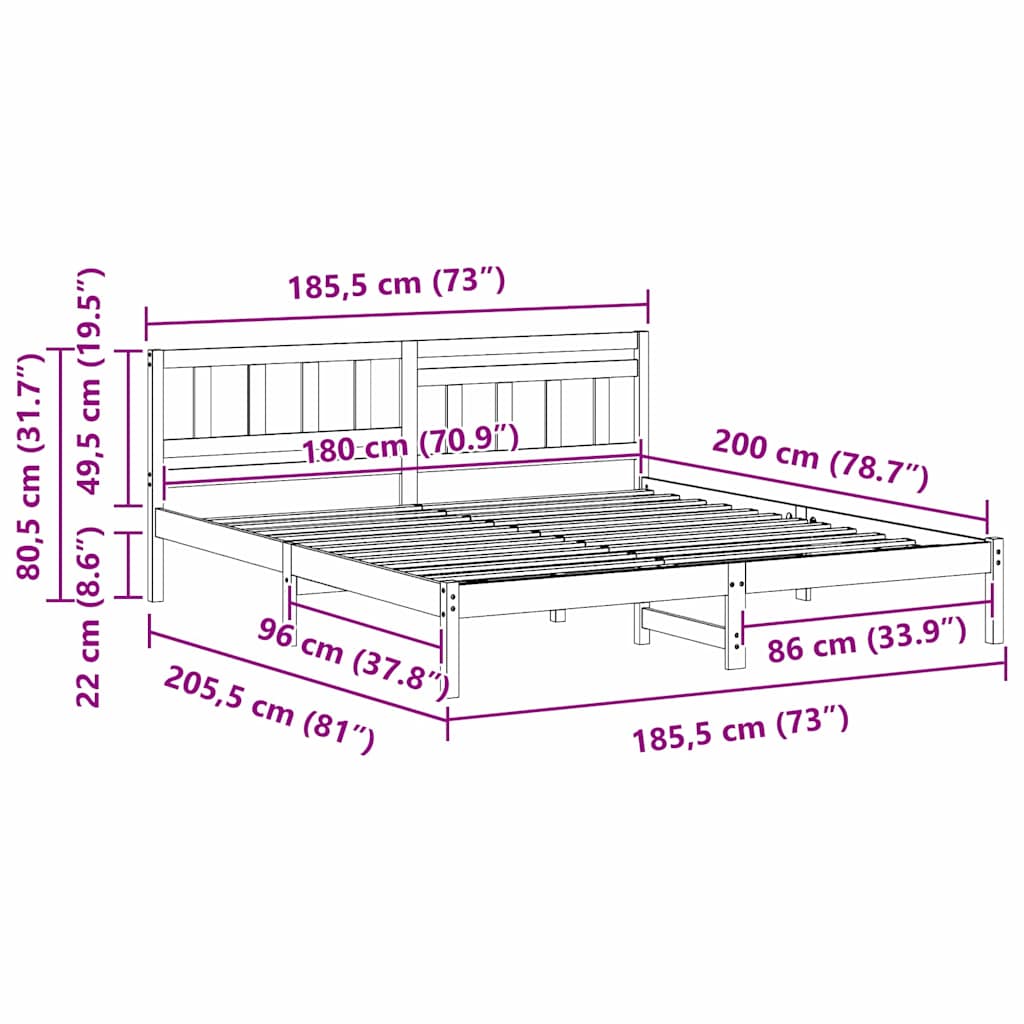 Sengestel Med Hovedgærde Hvid 180 X 200 Cm Massivt Fyrretræ - Billede 10