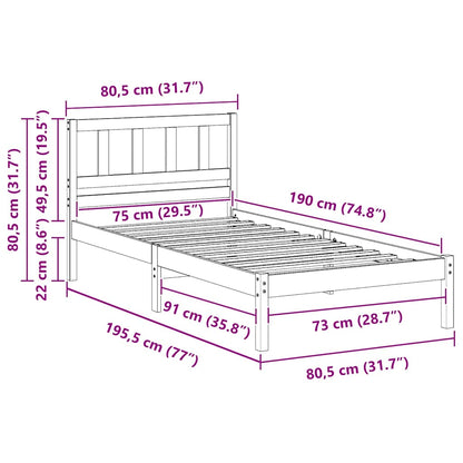 Sengestel Med Hovedgærde Brun 75 190 Cm Massivt Fyrretræ - Billede 10