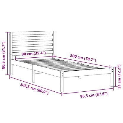 Sengestel Med Hovedgærde Hvid 90 X 200 Cm Massivt Fyrretræ - Billede 10