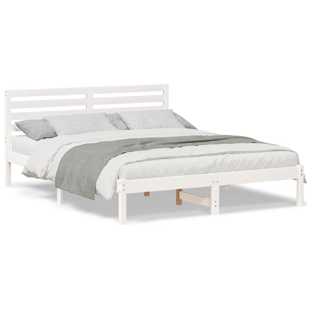 Sengestel Med Hovedgærde Hvid 160 X 200 Cm Massivt Fyrretræ - Billede 4