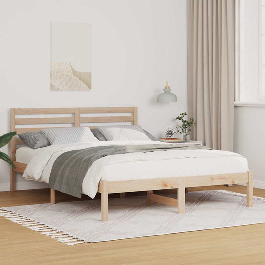 Sengestel Med Hovedgærde Brun 135 190 Cm Massivt Fyrretræ - Hovedbillede