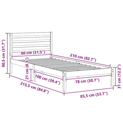 Sengestel Med Hovedgærde Hvid 80 X 210 Cm Massivt Fyrretræ - Billede 10