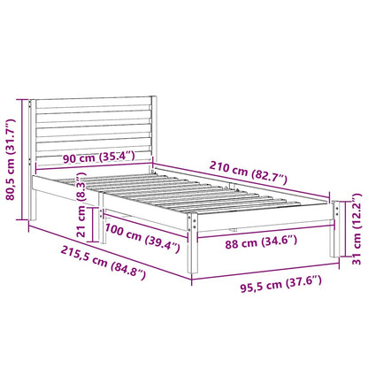 Sengestel Med Hovedgærde Hvid 90 X 210 Cm Massivt Fyrretræ - Billede 10