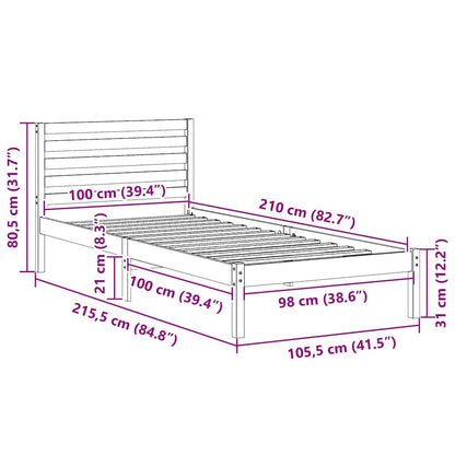 Sengestel Med Hovedgærde Hvid 100 210 Cm Massivt Fyrretræ - Billede 10