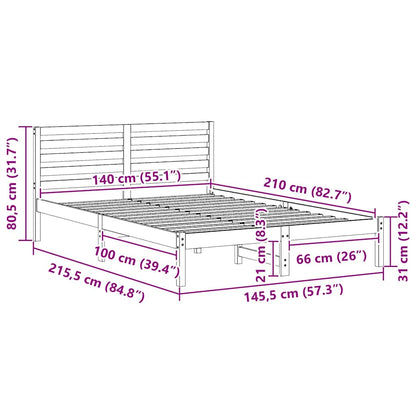Sengestel Med Hovedgærde Brun 140 X 210 Cm Massivt Fyrretræ - Billede 10